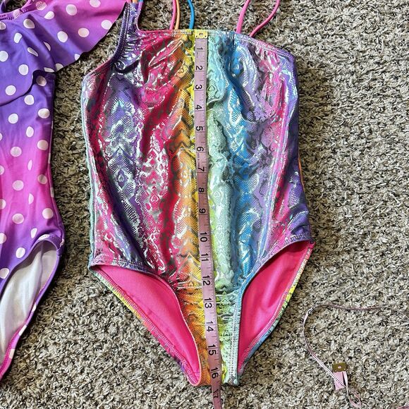 Set of Two Girls One Piece Swimsuits Wonder Nation & Okami Sz 6 Multicolor - Picture 4 of 10